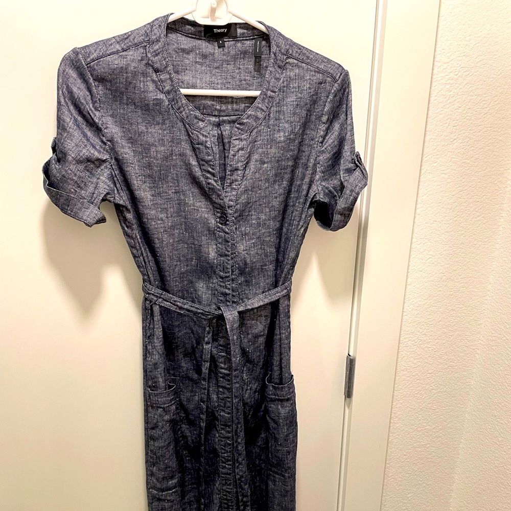 Theory linen chambray midi dress size 6 perfect condition